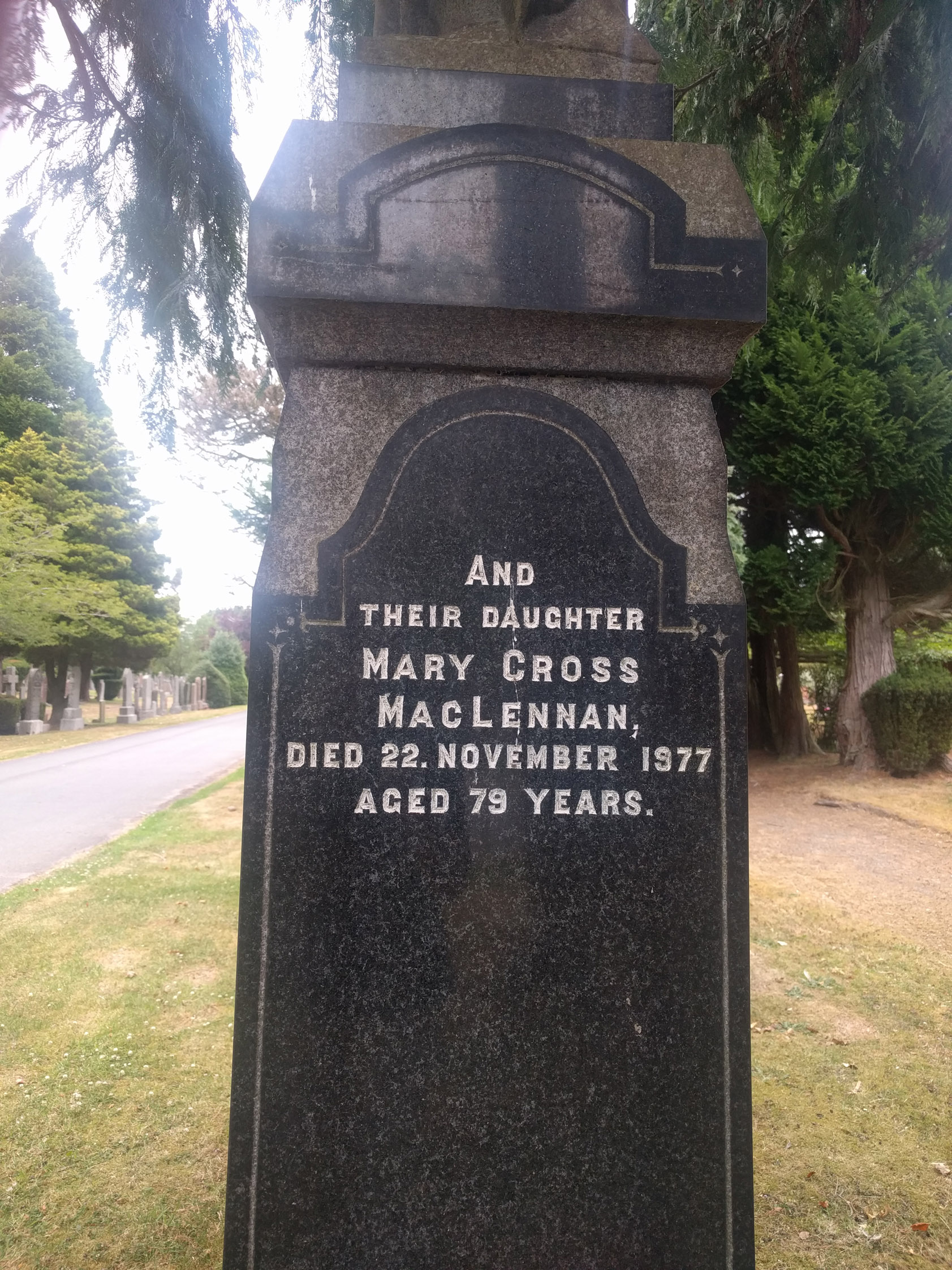Photo of headstones/Mary Cross MacLennan died 1977 MI Inverness